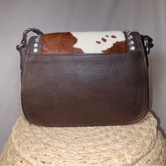 American West Cowhide Leather Shoulder Bag Western Boho Rhinestone Studded Purse - Picture 5 of 11